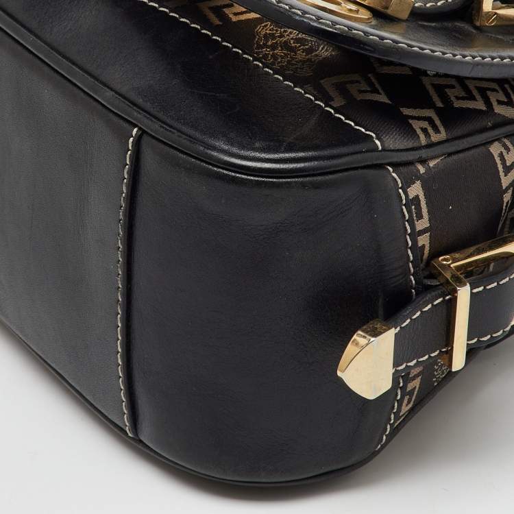 Pre Owned Versace Black Signature Canvas and Leather Vintage Medusa Shoulder Bag