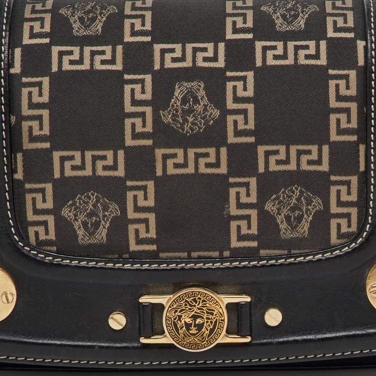 Pre Owned Versace Black Signature Canvas and Leather Vintage Medusa Shoulder Bag