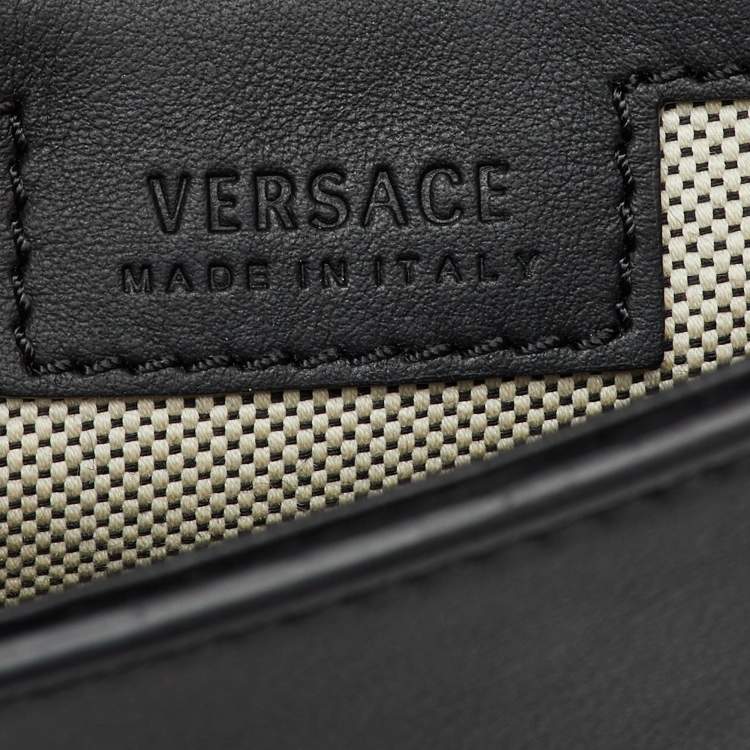 Pre Owned Versace Black Leather Medusa Flap Pouch Clutch
