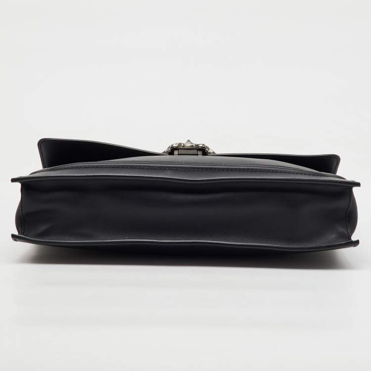 Pre Owned Versace Black Leather Medusa Flap Pouch Clutch