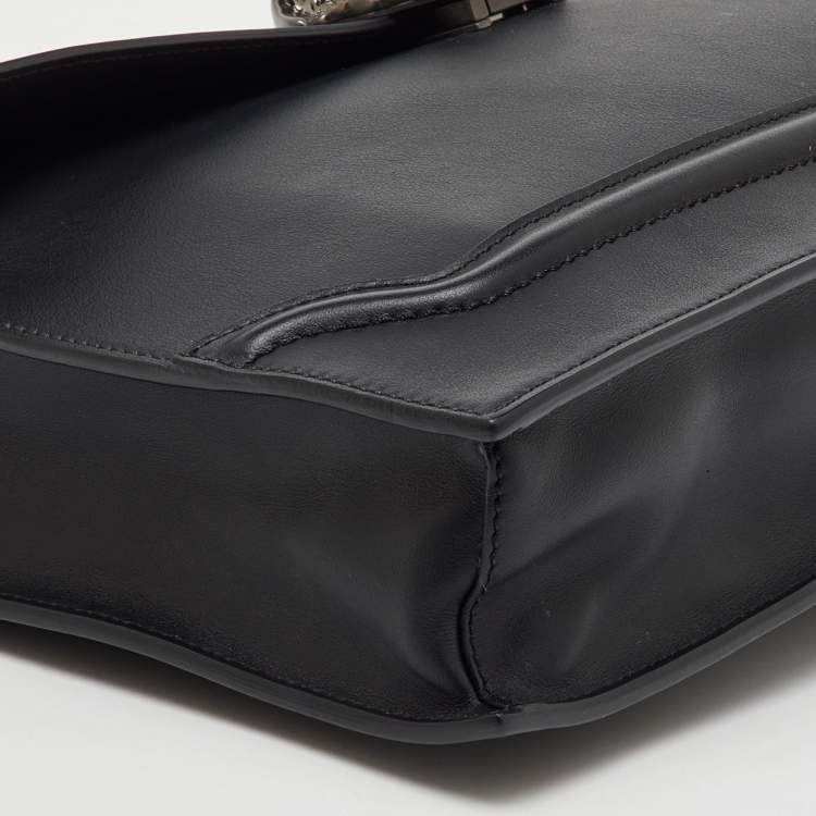 Pre Owned Versace Black Leather Medusa Flap Pouch Clutch