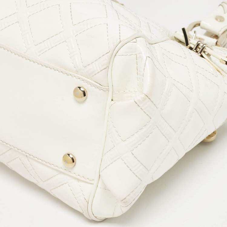 Pre Owned Versace White Quilted Patent Leather Satchel
