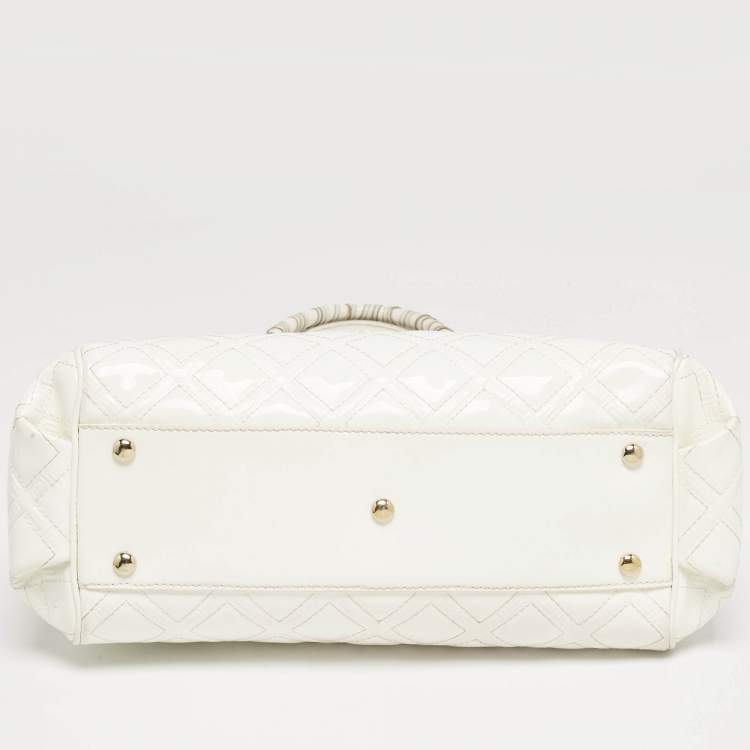 Pre Owned Versace White Quilted Patent Leather Satchel