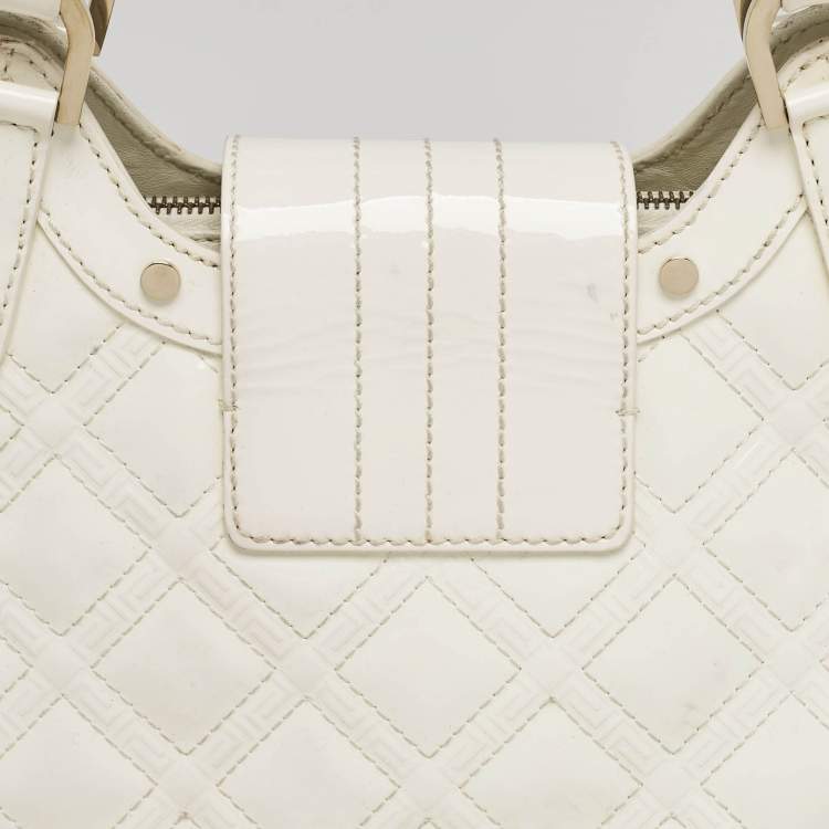 Pre Owned Versace White Quilted Patent Leather Satchel