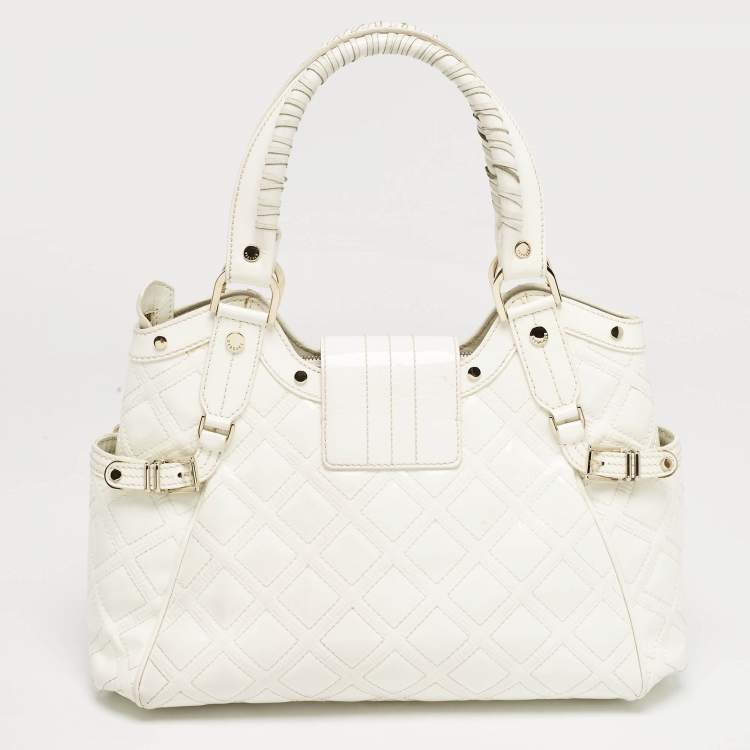 Pre Owned Versace White Quilted Patent Leather Satchel