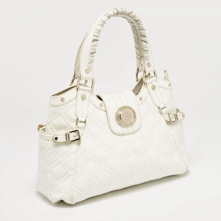 Pre Owned Versace White Quilted Patent Leather Satchel