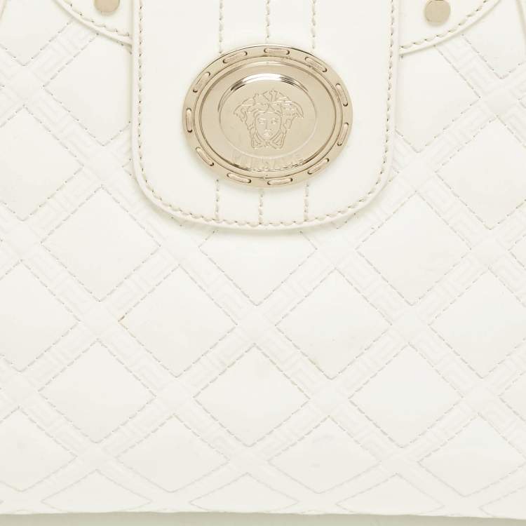 Pre Owned Versace White Quilted Patent Leather Satchel