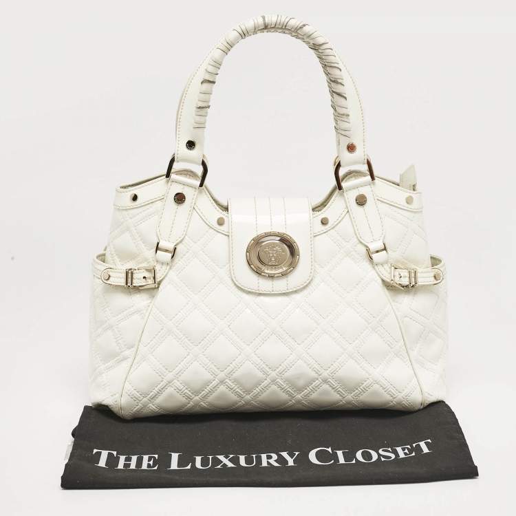 Pre Owned Versace White Quilted Patent Leather Satchel