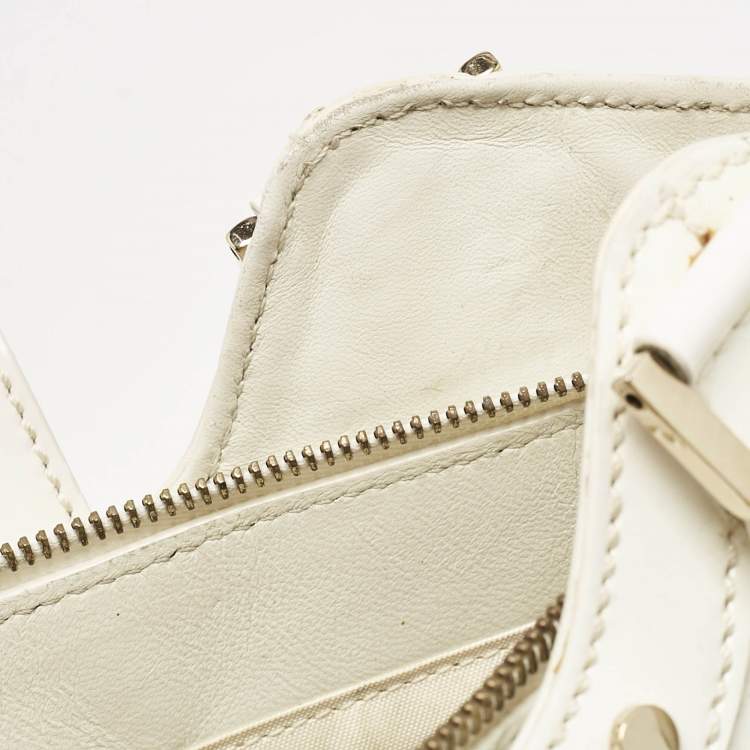 Pre Owned Versace White Quilted Patent Leather Satchel