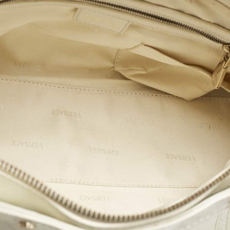 Pre Owned Versace White Quilted Patent Leather Satchel