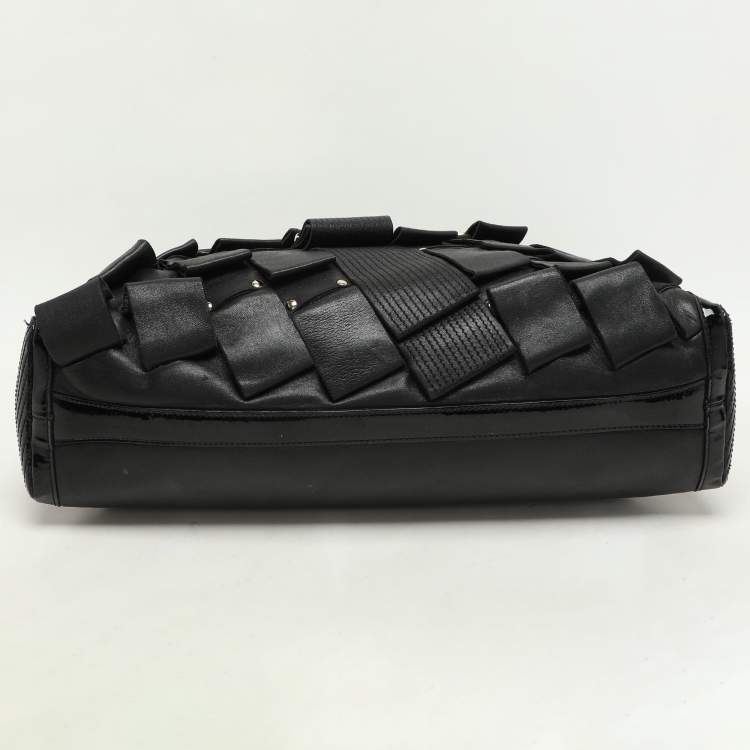 Pre Owned Versace Black Leather and Patent Leather Vanitas Tote
