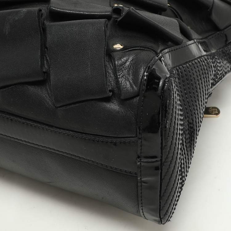 Pre Owned Versace Black Leather and Patent Leather Vanitas Tote