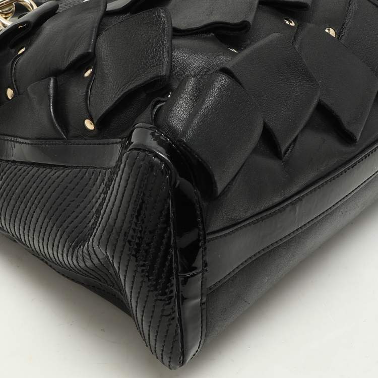 Pre Owned Versace Black Leather and Patent Leather Vanitas Tote