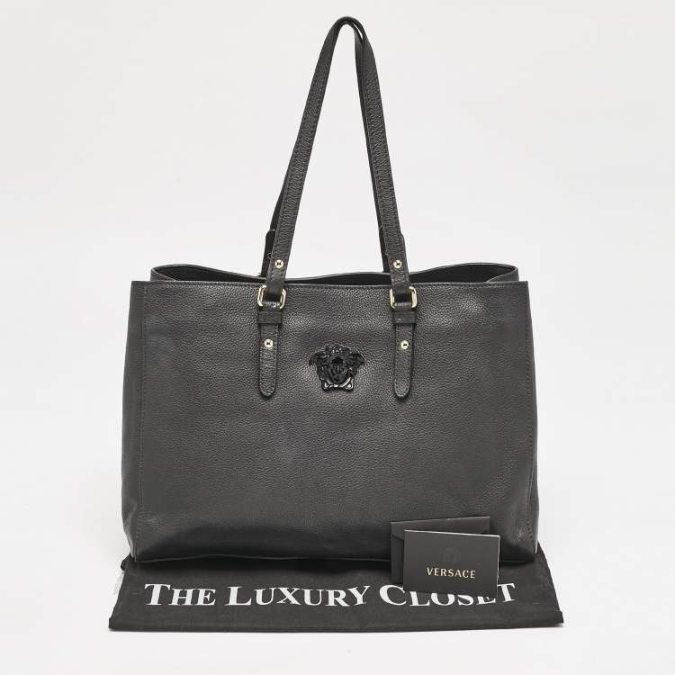 Pre Owned Versace Black Leather La Medusa Tote
