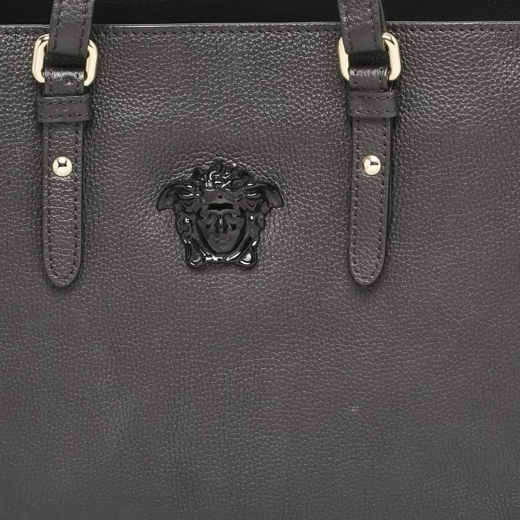 Pre Owned Versace Black Leather La Medusa Tote
