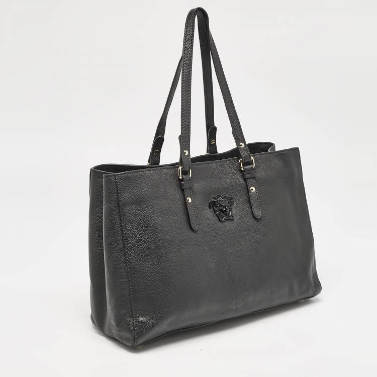 Pre Owned Versace Black Leather La Medusa Tote
