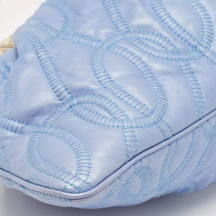 Pre Owned Versace Metallic Light Blue Leather Mirror Frame Chain Shoulder Bag