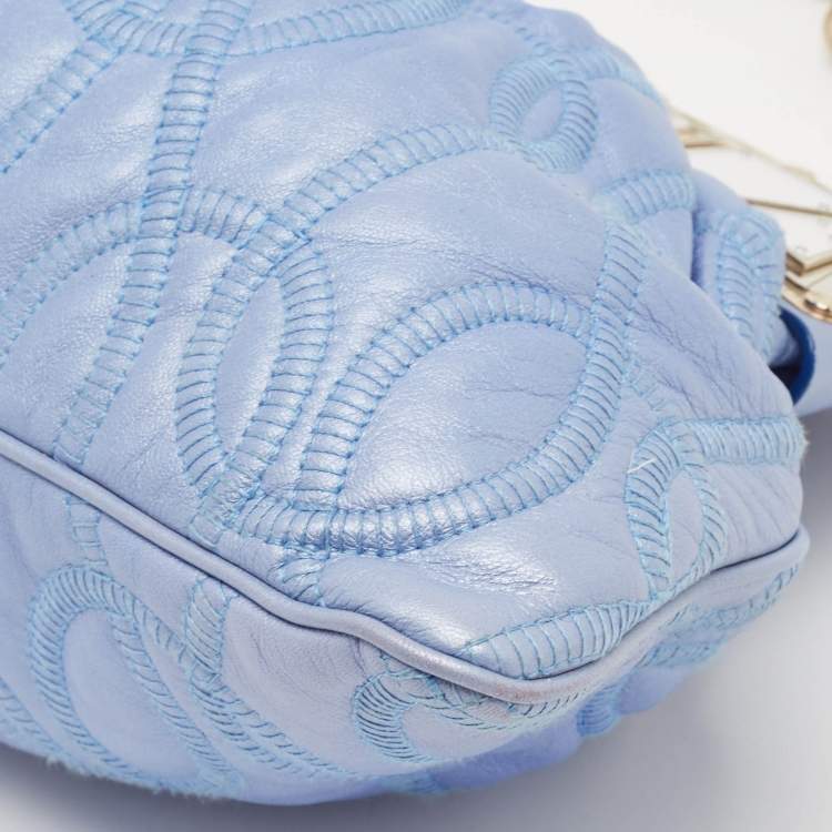 Pre Owned Versace Metallic Light Blue Leather Mirror Frame Chain Shoulder Bag