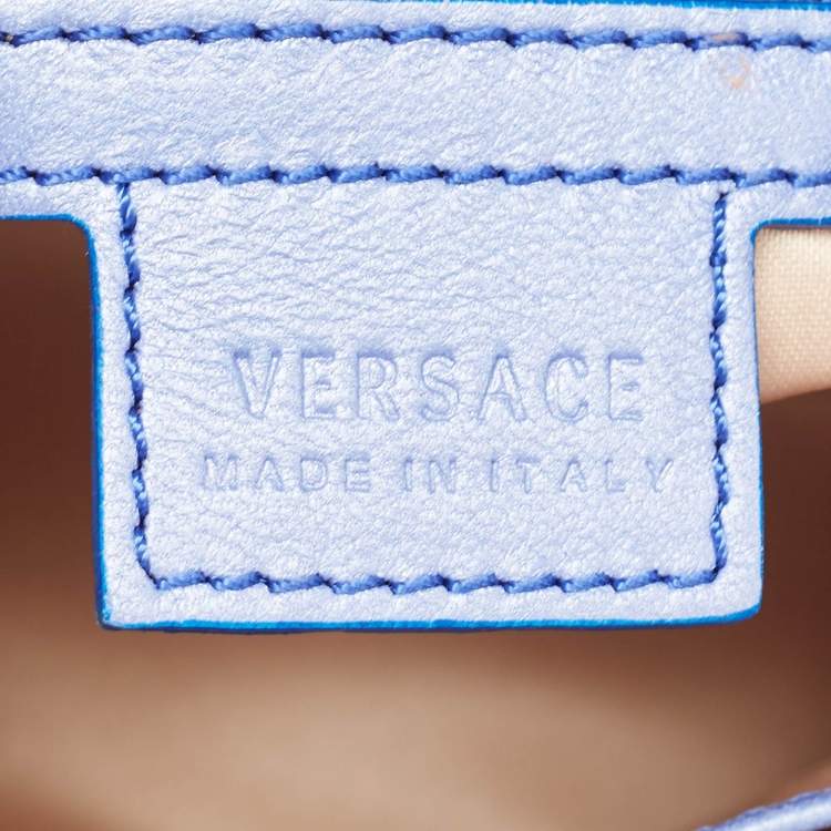 Pre Owned Versace Metallic Light Blue Leather Mirror Frame Chain Shoulder Bag
