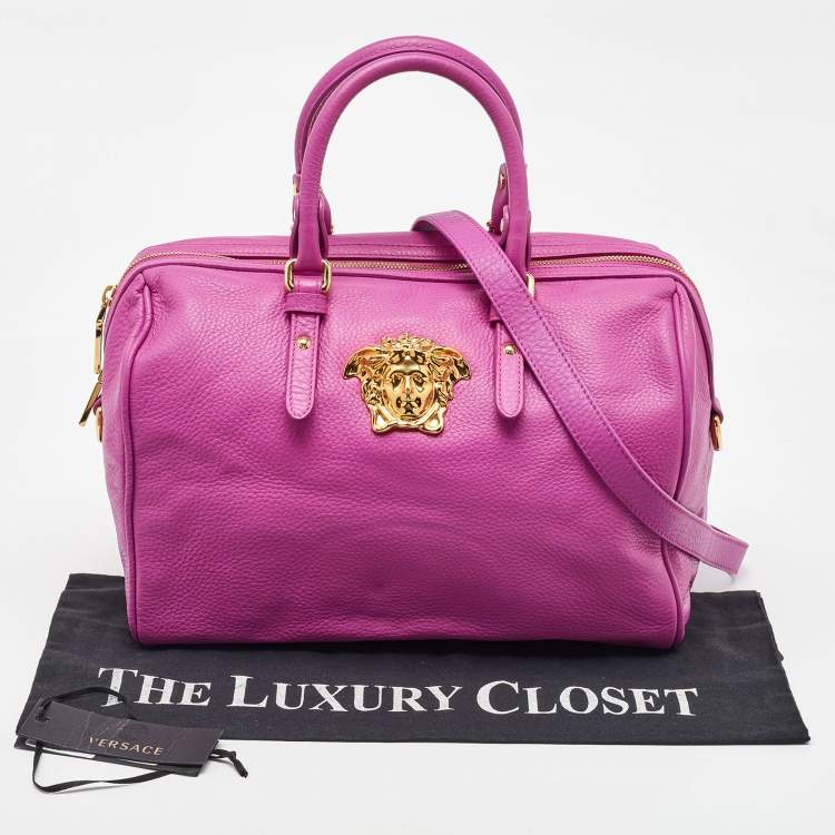 Pre Owned Versace Pink Leather Palazzo Medusa Boston Bag