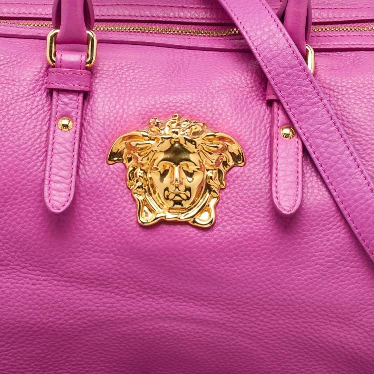 Pre Owned Versace Pink Leather Palazzo Medusa Boston Bag