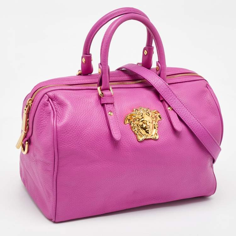 Pre Owned Versace Pink Leather Palazzo Medusa Boston Bag