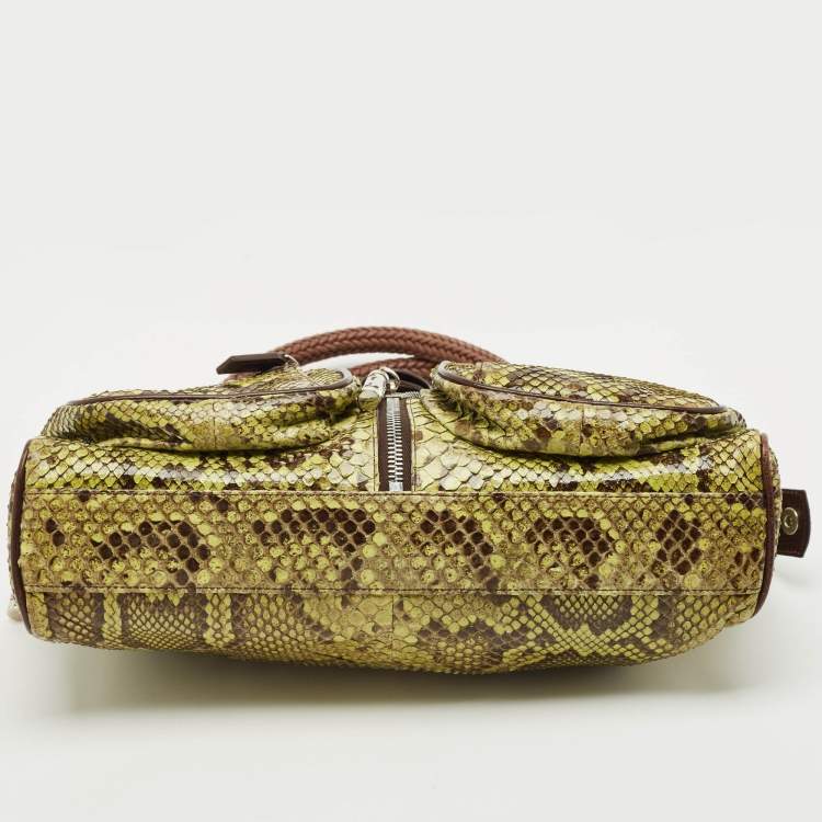 Pre Owned Versace Green Leather and Python Multiple Pocket Satchel