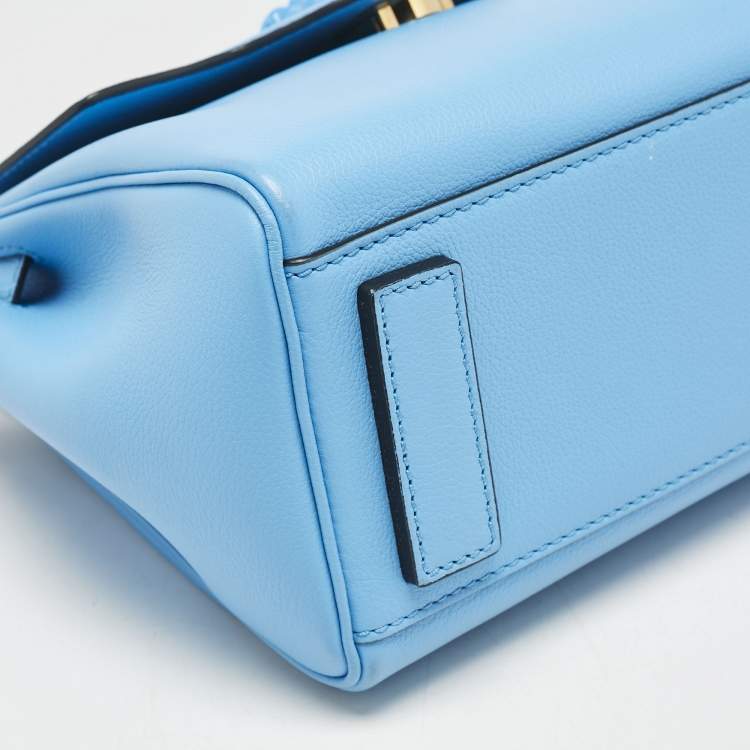 Pre Owned Versace Blue Leather La Medusa Top Handle Bag