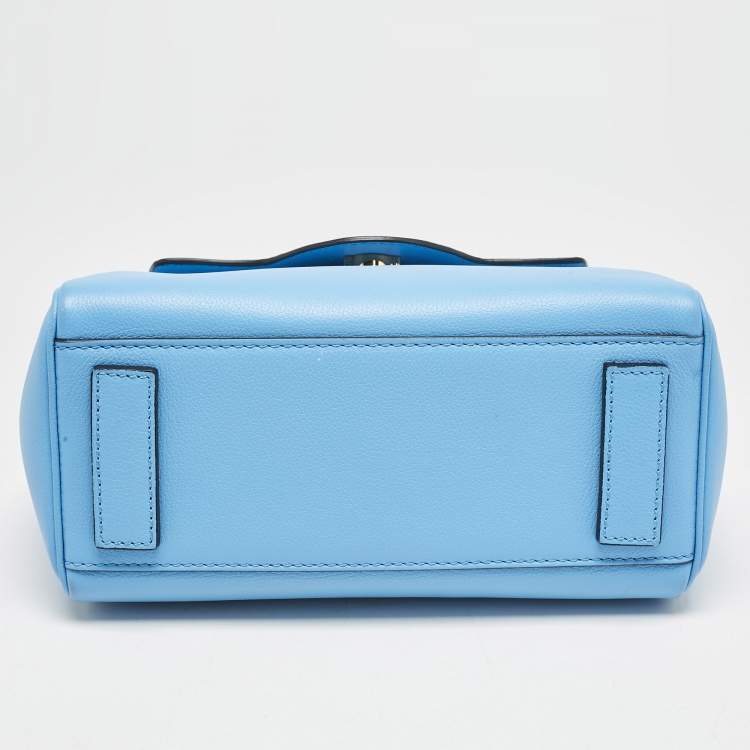 Pre Owned Versace Blue Leather La Medusa Top Handle Bag