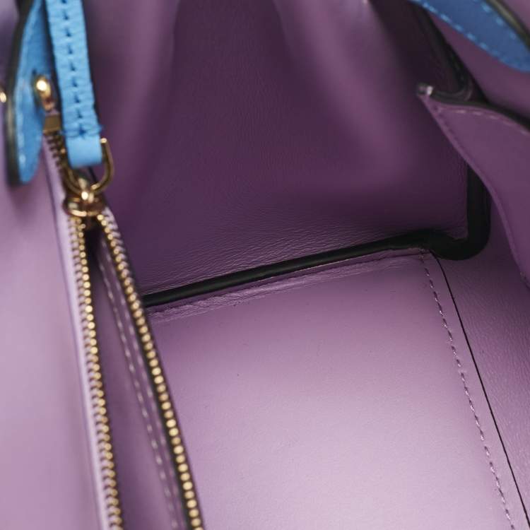 Pre Owned Versace Blue Leather La Medusa Top Handle Bag