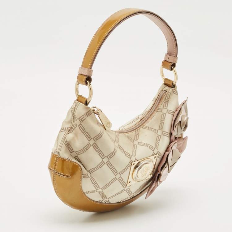 Pre Owned Versace Multicolor Nylon and Patent Leather Flower Applique Hobo