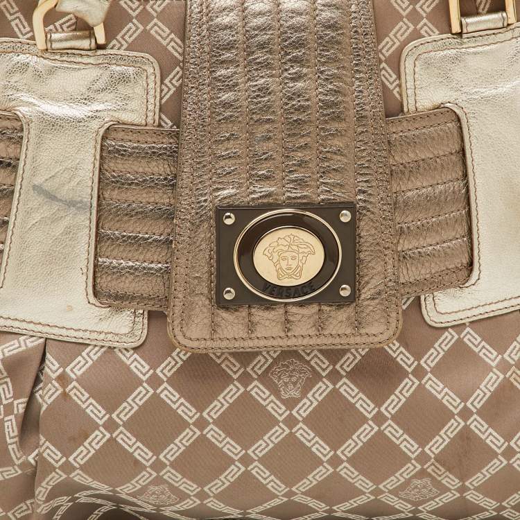 Pre Owned Versace Metallic Grey Signature Canvas and Leather Satchel