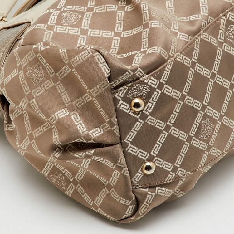 Pre Owned Versace Metallic Grey Signature Canvas and Leather Satchel