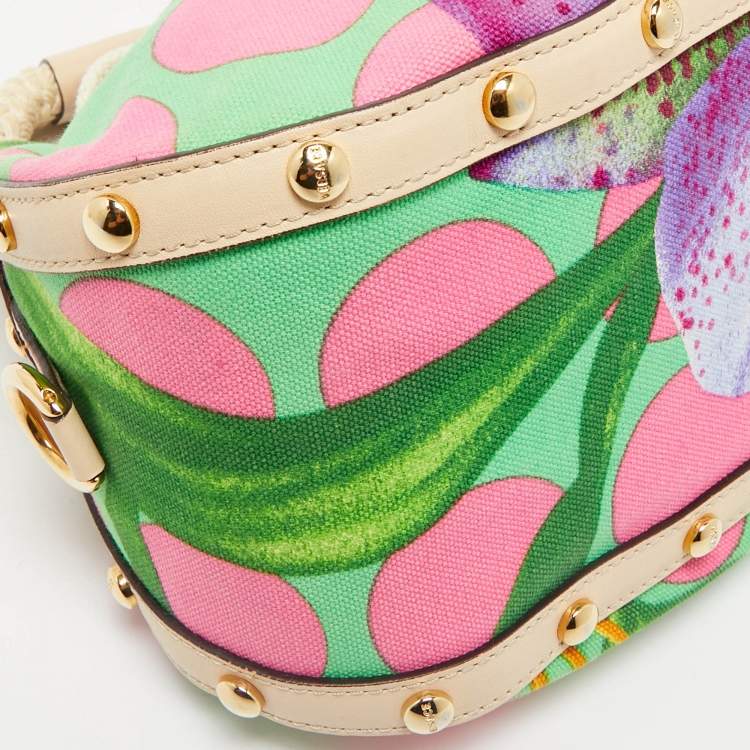 Pre Owned Versace Multicolor Printed Canvas Drawstring Shoulder Bag 