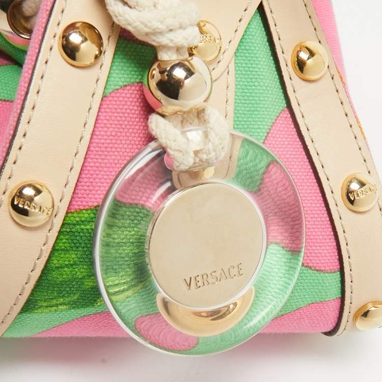 Pre Owned Versace Multicolor Printed Canvas Drawstring Shoulder Bag 