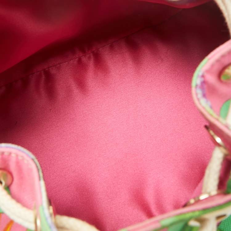 Pre Owned Versace Multicolor Printed Canvas Drawstring Shoulder Bag 