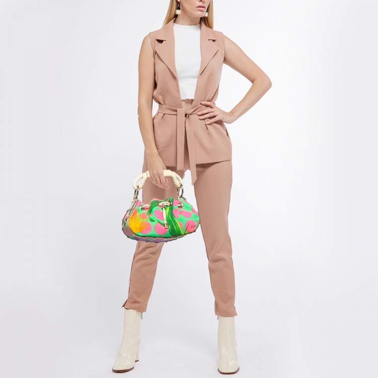 Pre Owned Versace Multicolor Printed Canvas Drawstring Shoulder Bag 
