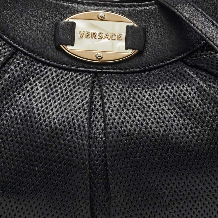 Pre Owned Versace Black Perforated Leather Tassel Shoulder Bag