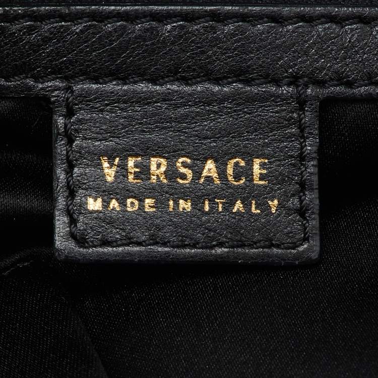 Pre Owned Versace Black Perforated Leather Tassel Shoulder Bag