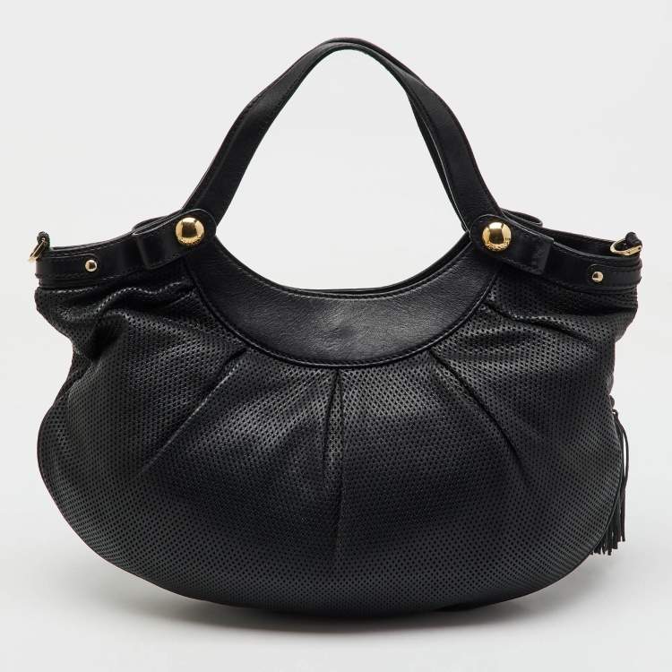 Pre Owned Versace Black Perforated Leather Tassel Shoulder Bag