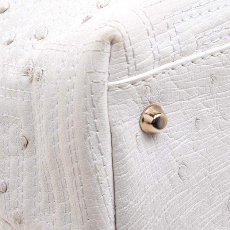 Pre Owned Versace White Ostrich Leather Snap Out Of It Tote