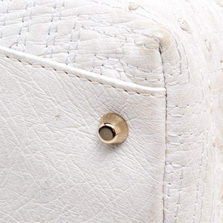 Pre Owned Versace White Ostrich Leather Snap Out Of It Tote