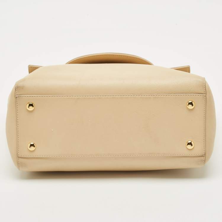 Pre Owned Versace Cream Leather Medusa Top Handle Bag