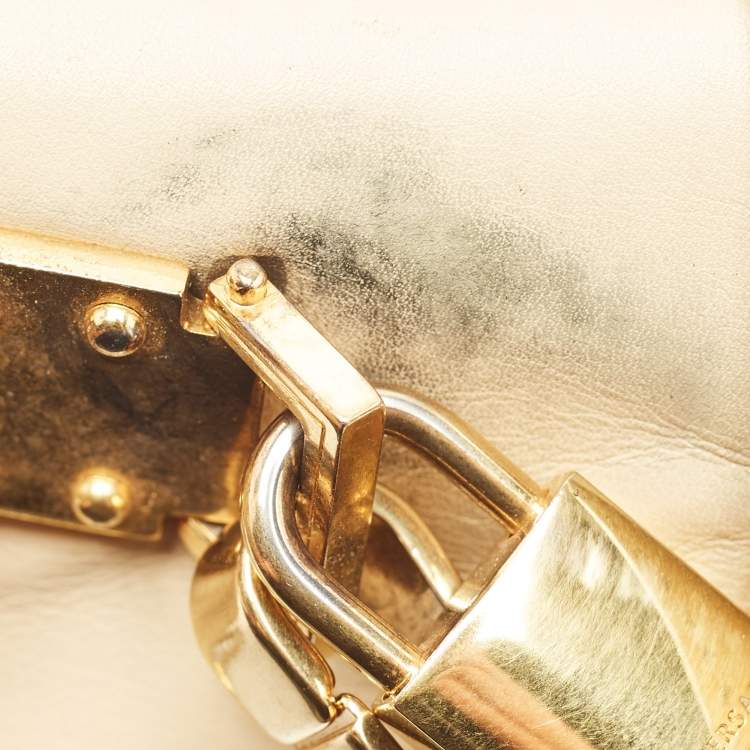 Pre Owned Versace Cream Leather Medusa Top Handle Bag