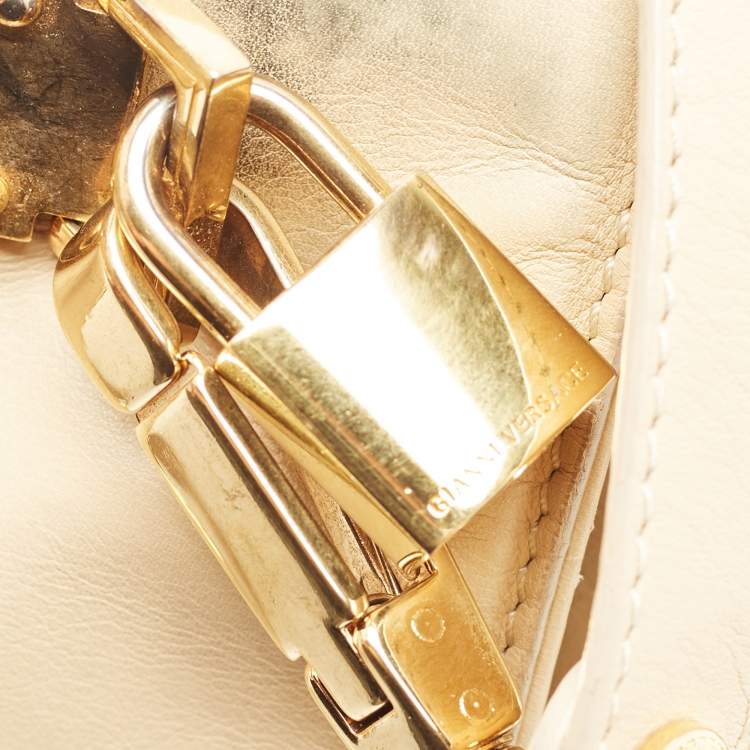 Pre Owned Versace Cream Leather Medusa Top Handle Bag