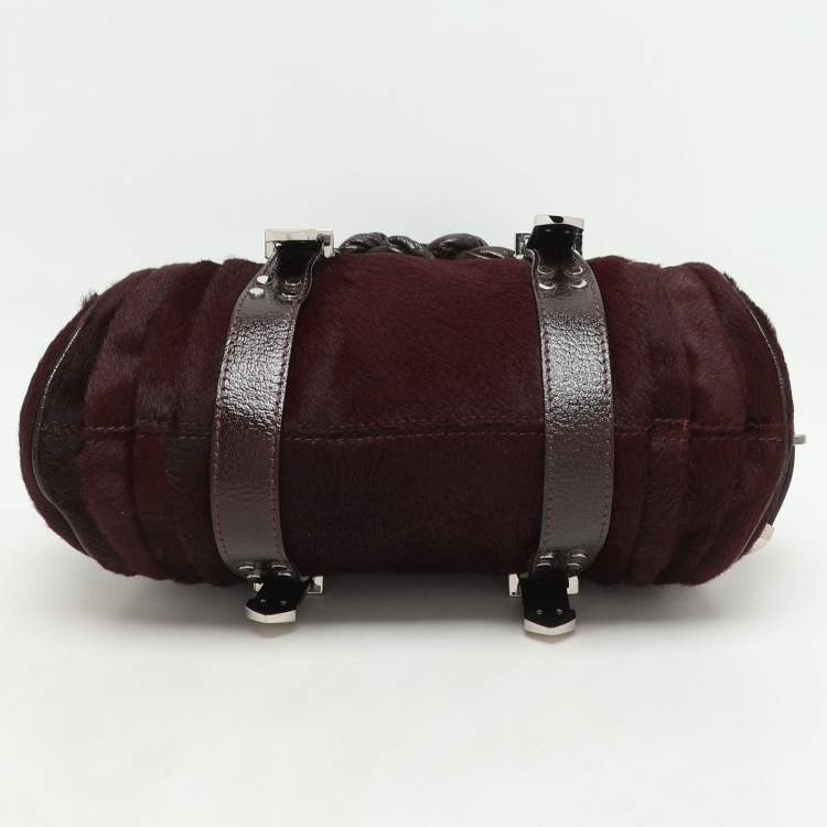 Pre Owned Versace Burgundy Calf Hair and Patent Leather Madonna Satchel