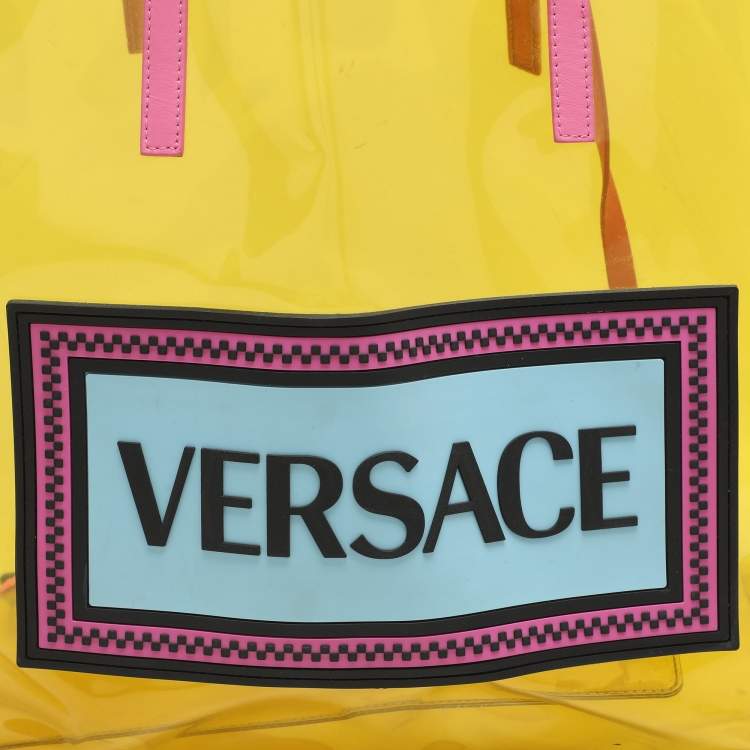 Pre Owned Versace Yellow/Pink Clear PVC Logo Tote