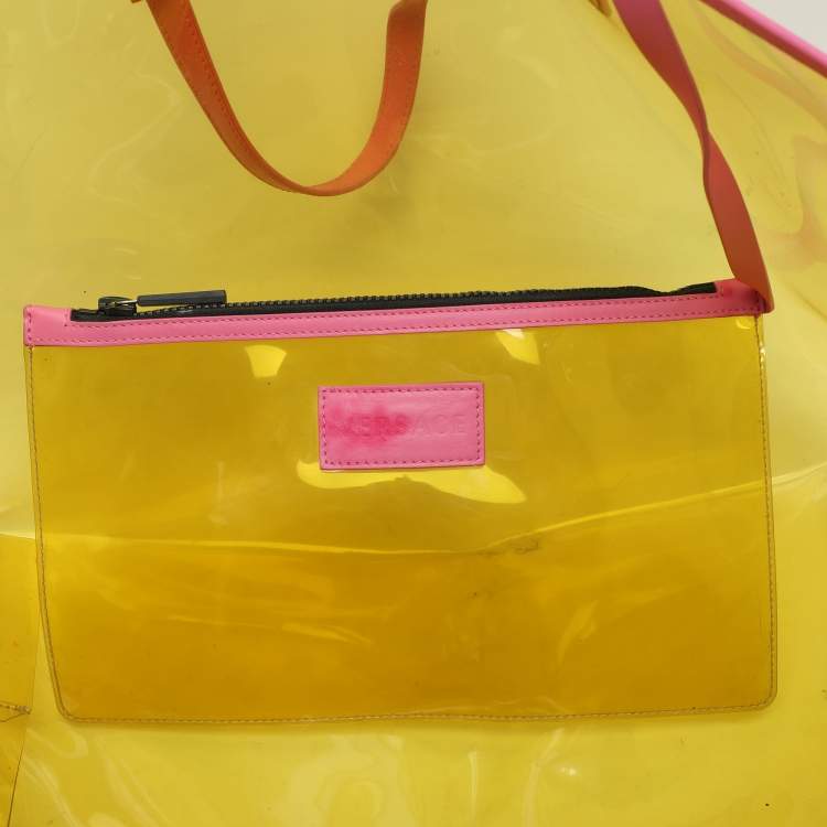 Pre Owned Versace Yellow/Pink Clear PVC Logo Tote