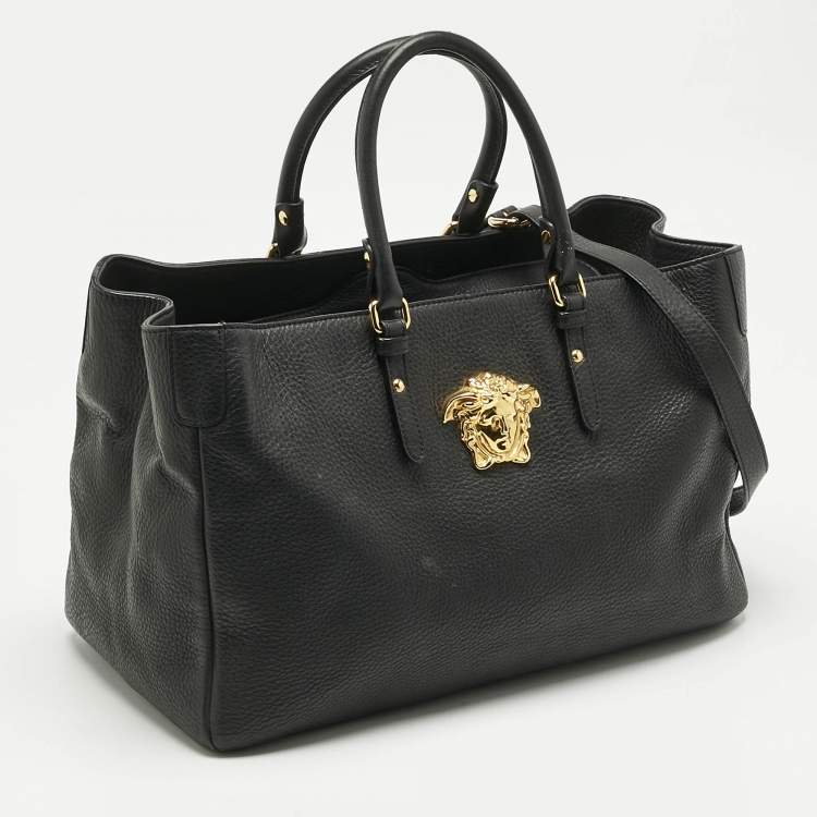 Pre Owned Versace Black Leather La Medusa Shopper Tote