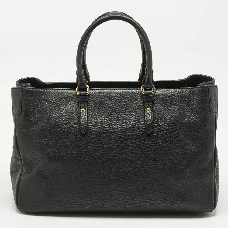 Pre Owned Versace Black Leather La Medusa Shopper Tote